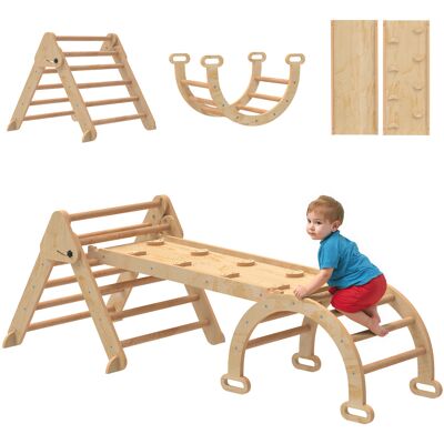 JHY DESIGN Zona De Juegos Infantil 5 En 1 Con Triángulo, Pared Lisa Y Arco, Fabricada En Madera De Álamo Y Pino, 188 X 70 X 59 Cm. JHY DESIGN Zona De Juegos Infantil 5 En 1 Con Triángulo, Pared Lisa Y Arco, Fabricada En Madera De Álamo Y Pino, 188 X 70 X 59 Cm.