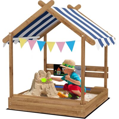 JHY DESIGN Arenero Con Sombrilla, Estilo Casita De Juegos, Con Juego De Juguetes, Fabricado En Madera Maciza Tratada, 124 X 116 X 146 Cm, Marrón. JHY DESIGN Arenero Con Sombrilla, Estilo Casita De Juegos, Con Juego De Juguetes, Fabricado En Madera Maciza Tratada, 124 X 116 X 146 Cm, Marrón.