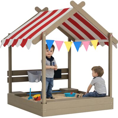 JHY DESIGN Arenero Con Sombrilla, Estilo Casita De Juegos, Con Juego De Juguetes, Madera Maciza Tratada, 124 X 116 X 146 Cm, Gris JHY DESIGN Arenero Con Sombrilla, Estilo Casita De Juegos, Con Juego De Juguetes, Madera Maciza Tratada, 124 X 116 X 146 Cm, Gris