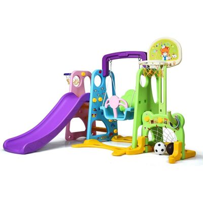 Costway - Parque Intantil Con Tobogán,columpio Y Canasta Baloncesto Centro De Juegos Para Niños Para Jardín Hogar Exterior Interior Costway - Parque Intantil Con Tobogán,columpio Y Canasta Baloncesto Centro De Juegos Para Niños Para Jardín Hogar Exterior Interior