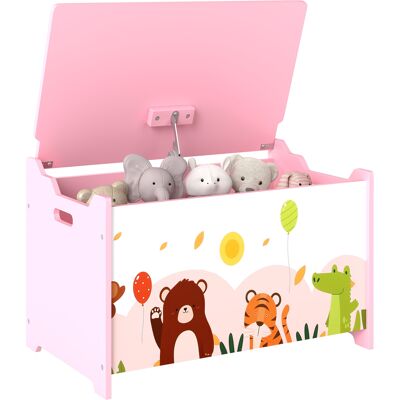 JHY DESIGN Baúl De Juguetes Infantil Con Tapa Abatible Y Asas, Estampado De Animales, 60 X 37 X 39 Cm, Rosa. JHY DESIGN Baúl De Juguetes Infantil Con Tapa Abatible Y Asas, Estampado De Animales, 60 X 37 X 39 Cm, Rosa.