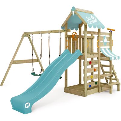 Parque Infantil De Madera Wickey Vanillaflyer Con Columpio Y Tobogan En Azul Cielo Parque Infantil De Madera Wickey Vanillaflyer Con Columpio Y Tobogan En Azul Cielo