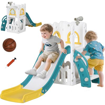 JHY DESIGN Tobogán Infantil 5 En 1, Con Aro De Baloncesto Y Estructura De Escalada Telescópica, Amarillo, 70 X 177 X 92 Cm JHY DESIGN Tobogán Infantil 5 En 1, Con Aro De Baloncesto Y Estructura De Escalada Telescópica, Amarillo, 70 X 177 X 92 Cm