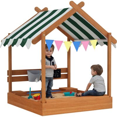 JHY DESIGN Arenero Con Sombrilla, Estilo Caseta De Jardín, Con Juego De Juguetes, Fabricado En Madera Maciza Tratada, 124 X 116 X 146 Cm, Verde. JHY DESIGN Arenero Con Sombrilla, Estilo Caseta De Jardín, Con Juego De Juguetes, Fabricado En Madera Maciza Tratada, 124 X 116 X 146 Cm, Verde.