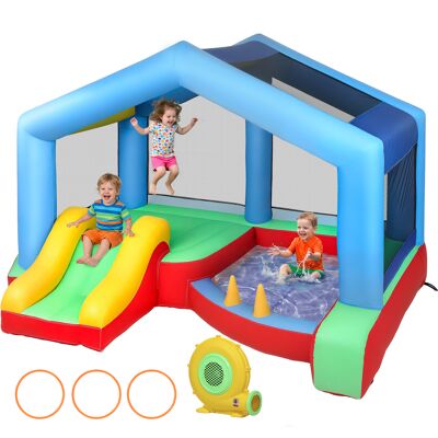 JHY DESIGN Castillo Hinchable Infantil Con Soplador, Tobogán, Trampolín, Piscina De Bolas, Juego De Aros Y Toldo. JHY DESIGN Castillo Hinchable Infantil Con Soplador, Tobogán, Trampolín, Piscina De Bolas, Juego De Aros Y Toldo.