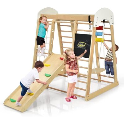 Costway Parque Infantil Set Escaldada De Madera 8 En 1 Para Niños 3+ Años, Centro Actividad Con Tobogán, Rocas De Escalar Y Escalera, Red De Escalada, Barra Horizontal Costway Parque Infantil Set Escaldada De Madera 8 En 1 Para Niños 3+ Años, Centro Actividad Con Tobogán, Rocas De Escalar Y Escalera, Red De Escalada, Barra Horizontal