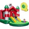 COSTWAY Castillo Hinchable, Parque Inflable para Niños con Temática Navideña con Tobogán, Cama Elástica, Piscina de Bolas, Castillo Inflable para