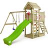 wickey Parque infantil de madera MultiFlyer Techo de madera con columpio y tobogán Torre de escalada de exterior con techo, arenero y escalera para niños