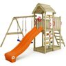 wickey Parque infantil de madera MultiFlyer Techo de madera con columpio y tobogán Torre de escalada de exterior con techo, arenero y escalera para niños