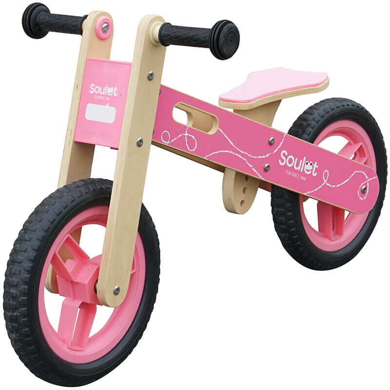 soulet Bicicleta sin pedales de madera rosa para niños