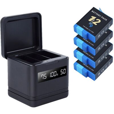 OEM Batería Para Cámara, Cargador Lcd Con 3 Ranuras, Compatible Con Cámaras De Acción De 9 A 12 Pulgadas, 4 Baterías, 1 Cargador OEM Batería Para Cámara, Cargador Lcd Con 3 Ranuras, Compatible Con Cámaras De Acción De 9 A 12 Pulgadas, 4 Baterías, 1 Cargador