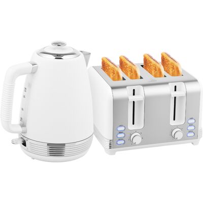 JHY DESIGN Set Composto Da Bollitore E Tostapane, Bollitore In Acciaio Inox Da 1,7 Litri (2200 W) E Tostapane A 4 Fette, Colore Bianco. JHY DESIGN Set Composto Da Bollitore E Tostapane, Bollitore In Acciaio Inox Da 1,7 Litri (2200 W) E Tostapane A 4 Fette, Colore Bianco.