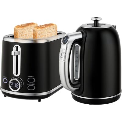 JHY DESIGN Set Composto Da Bollitore E Tostapane, Bollitore In Acciaio Inox Da 1,7 Litri (2200 W) E Tostapane A 2 Fette, Colore Nero. JHY DESIGN Set Composto Da Bollitore E Tostapane, Bollitore In Acciaio Inox Da 1,7 Litri (2200 W) E Tostapane A 2 Fette, Colore Nero.