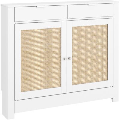 JHY DESIGN Cubierta De Radiador De Ratán Con Puertas Abatibles, 2 Compartimentos, Estilo Bohemio Para Salón O Dormitorio, Blanca. JHY DESIGN Cubierta De Radiador De Ratán Con Puertas Abatibles, 2 Compartimentos, Estilo Bohemio Para Salón O Dormitorio, Blanca.