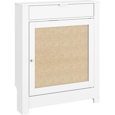 JHY DESIGN Cubierta Para Radiador Con Puerta Abatible Y Compartimento De Ratán, Estilo Bohemio Para Salón O Dormitorio, Color Blanco. JHY DESIGN Cubierta Para Radiador Con Puerta Abatible Y Compartimento De Ratán, Estilo Bohemio Para Salón O Dormitorio, Color Blanco.