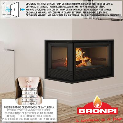 Bronpi Paris-90 Estufa de leña - Cristal izquierdo - Sistema de doble combustión Bronpi Paris-90 Estufa de leña - Cristal izquierdo - Sistema de doble combustión