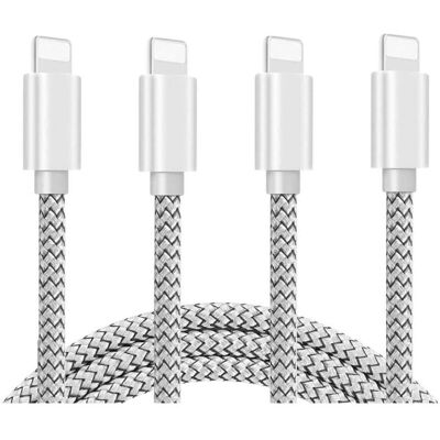 OEM Paquete De 4 Cargadores Para Teléfono + Cables Usb Trenzados De Nailon De 3 Metros, Compatibles Con Iphone 11 Pro Max/xs Max/xr/x/8/7/6, Color Plata - Crezuo OEM Paquete De 4 Cargadores Para Teléfono + Cables Usb Trenzados De Nailon De 3 Metros, Compatibles Con Iphone 11 Pro Max/xs Max/xr/x/8/7/6, Color Plata - Crezuo