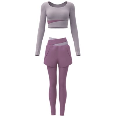 OEM Conjunto De Yoga - Top Corto Y Mallas Elásticas - Talla Xl - Color Crema Y Violeta OEM Conjunto De Yoga - Top Corto Y Mallas Elásticas - Talla Xl - Color Crema Y Violeta