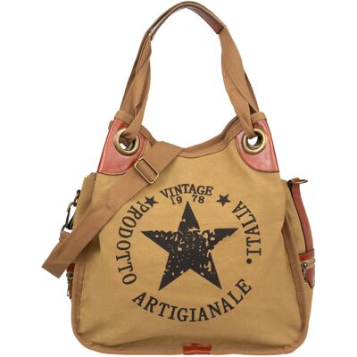OEM Bolso Shopper De Lona Vivi Paris Con Asas Y Correa Para El Hombro, Color Camel. OEM Bolso Shopper De Lona Vivi Paris Con Asas Y Correa Para El Hombro, Color Camel.