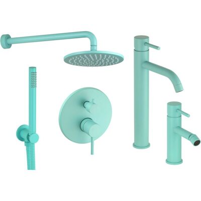 Pollini Acqua Design - High Bidet Basin Mixer Kit And Round Model Shower Kit In Aqua Blue Colour Pollini Jessy Color Kitjessycolora63 Pollini Acqua Design - High Bidet Basin Mixer Kit And Round Model Shower Kit In Aqua Blue Colour Pollini Jessy Color Kitjessycolora63