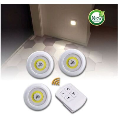 Trade Shop Traesio - Trade Shop - Set 3 Luci Led Cob Con Telecomando Luce Regolabile Lampada Disco Armadio Tx-9728 - Trade Shop Traesio - Trade Shop - Set 3 Luci Led Cob Con Telecomando Luce Regolabile Lampada Disco Armadio Tx-9728 -