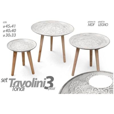 TRADE SHOP TRAESIO Trade Shop - Set 3 Tavolini Piedi In Legno Salotto Giardino Decorati Ø45-40-30cm Tondi 783951 - TRADE SHOP TRAESIO Trade Shop - Set 3 Tavolini Piedi In Legno Salotto Giardino Decorati Ø45-40-30cm Tondi 783951 -