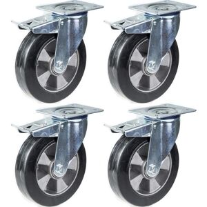 OEM Rueda Giratoria - 200mm - Caucho Elástico Negro - Freno - Paquete De 4 OEM Rueda Giratoria - 200mm - Caucho Elástico Negro - Freno - Paquete De 4