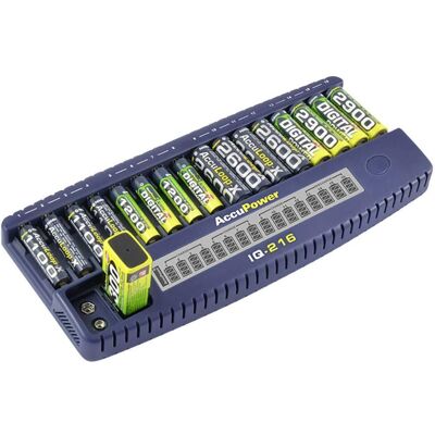 Cargador de baterías universal AccuPower IQ216 - NiCd NiMH AA AAA 9V Cargador de baterías universal AccuPower IQ216 - NiCd NiMH AA AAA 9V