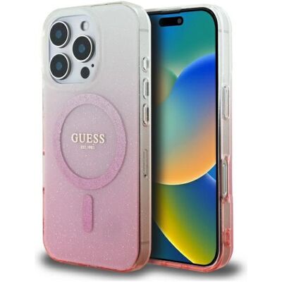 Funda Guess Rosa para iPhone 16 Pro 6.3" con Gradiente de Glitter y MagSafe Funda Guess Rosa para iPhone 16 Pro 6.3" con Gradiente de Glitter y MagSafe