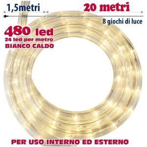 Trade Shop Traesio - Tubo de luz LED 20m Blanco cálido 480 LEDs - Interior/Exterior Trade Shop Traesio - Tubo de luz LED 20m Blanco cálido 480 LEDs - Interior/Exterior