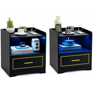 Costway 2 Mesa De Noche Led, Mesita De Noche Inteligente Con 1 Puerto Usb Y 1 Type C, Estante Y Cajón, 3 Colores De Luz, Iluminación Ajustable, Inducción Del Cuerpo Humano, 45 X 40 X 50cm (negro) Costway 2 Mesa De Noche Led, Mesita De Noche Inteligente Con 1 Puerto Usb Y 1 Type C, Estante Y Cajón, 3 Colores De Luz, Iluminación Ajustable, Inducción Del Cuerpo Humano, 45 X 40 X 50cm (negro)