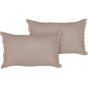 Beliani Juego de 2 Cojines Decorativos Lino Marrón Claro - Decorativos Beliani Juego de 2 Cojines Decorativos Lino Marrón Claro - Decorativos