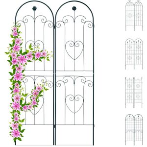 Set De Dos Soportes Para Enredaderas, Enrejado Metálico, Arco Con Flor Y Corazón, 180 X 50 Cm, Verde Oscuro - Relaxdays Set De Dos Soportes Para Enredaderas, Enrejado Metálico, Arco Con Flor Y Corazón, 180 X 50 Cm, Verde Oscuro - Relaxdays