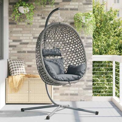 Vidaxl - Silla Huevo Colgante con Soporte en Gris de Ratán Sintético - Exterior Vidaxl - Silla Huevo Colgante con Soporte en Gris de Ratán Sintético - Exterior