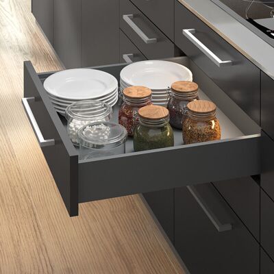 Kit De Cajón Para Cocina O Baño Vertex De Altura 178mm Con Regulación 3d, Tableros Incluidos, Módulo 600mm, Gris Antracita - Emuca Kit De Cajón Para Cocina O Baño Vertex De Altura 178mm Con Regulación 3d, Tableros Incluidos, Módulo 600mm, Gris Antracita - Emuca