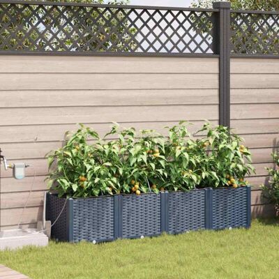 Macetas de Jardín con Sistema de Riego 4 pcs Gris - Macetas de Jardín Macetas de Jardín con Sistema de Riego 4 pcs Gris - Macetas de Jardín