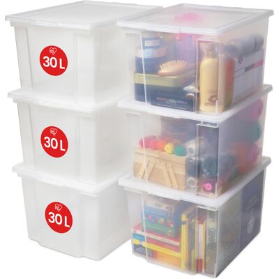 Iris Ohyama - Cajas apilables de 30L - Oficina, Lavandería, Sin BPA Iris Ohyama - Cajas apilables de 30L - Oficina, Lavandería, Sin BPA