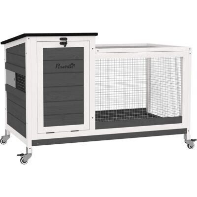 JHY DESIGN Conejera De Madera Con Corral, Ruedas Y Techo Abatible, Para Uso Interior Y Exterior, 92 X 52 X 67 Cm, Gris Oscuro. JHY DESIGN Conejera De Madera Con Corral, Ruedas Y Techo Abatible, Para Uso Interior Y Exterior, 92 X 52 X 67 Cm, Gris Oscuro.