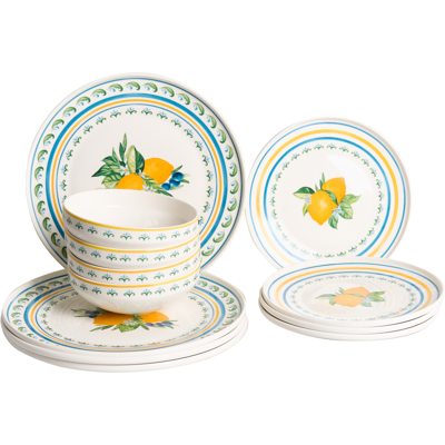 BELIANI Vajilla De 12 Piezas De Porcelana Acabado Esmaltado Con Motivo De Cítricos Y Limones Para 4 Personas Comedor Cocina Blanco Y Verde Tarragon BELIANI Vajilla De 12 Piezas De Porcelana Acabado Esmaltado Con Motivo De Cítricos Y Limones Para 4 Personas Comedor Cocina Blanco Y Verde Tarragon