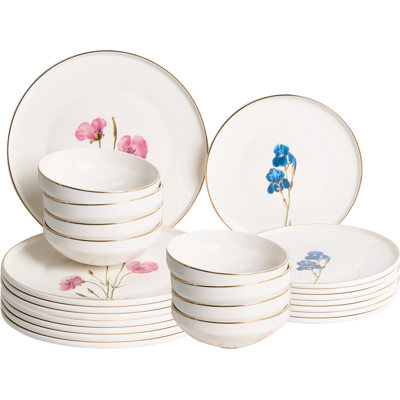 BELIANI Vajilla De 24 Piezas De Porcelana Acabado Esmaltado Con Diseño Floral Multicolor Para 8 Personas Comedor Cocina Blanco Hyssop BELIANI Vajilla De 24 Piezas De Porcelana Acabado Esmaltado Con Diseño Floral Multicolor Para 8 Personas Comedor Cocina Blanco Hyssop