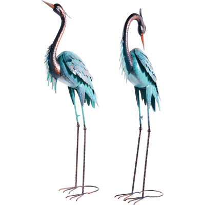 BELIANI Conjunto De 2 Esculturas De Pájaro De Metal Hierro Hecha A Mano Animal De Pie Decoración Azul Malolos BELIANI Conjunto De 2 Esculturas De Pájaro De Metal Hierro Hecha A Mano Animal De Pie Decoración Azul Malolos