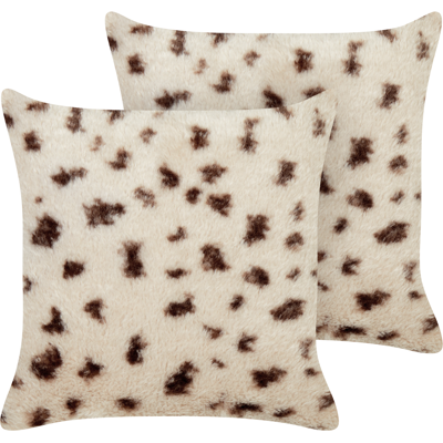 Conjunto de 2 Cojines de Piel Sintética Beige Claro - Cojines Conjunto de 2 Cojines de Piel Sintética Beige Claro - Cojines