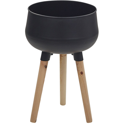 BELIANI Soporte Para Plantas Hierro Negro 30 X 30 X 47 Cm Metal Para Interiores Y Exteriores Industrial Moderna Resistente A Rayos Uv Patas De Madera Agros BELIANI Soporte Para Plantas Hierro Negro 30 X 30 X 47 Cm Metal Para Interiores Y Exteriores Industrial Moderna Resistente A Rayos Uv Patas De Madera Agros