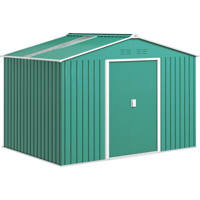 JHY DESIGN Caseta De Jardín De Acero Con Techo Inclinado Y 2 Puertas Correderas, 277 X 195 X 192 Cm, Verde Oscuro. JHY DESIGN Caseta De Jardín De Acero Con Techo Inclinado Y 2 Puertas Correderas, 277 X 195 X 192 Cm, Verde Oscuro.