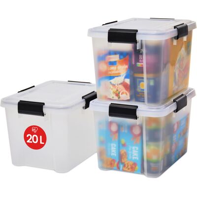 Iris Ohyama - Juego de 3 cajas apilables transparentes de 20L Iris Ohyama - Juego de 3 cajas apilables transparentes de 20L