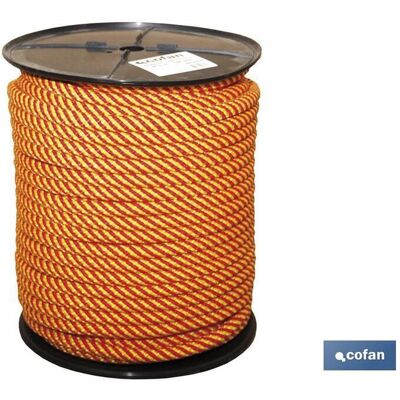 Cuerda Helicoidal 14mm 50 M. Rojo/amar. , Cuerda Trenzada Helicoidal 100% Polipropileno Color Amarillo/rojo, Realizada Con Alma Trenzada En 8 Cabos Y 24 Cabos En Granete. Cue - Cofan Cuerda Helicoidal 14mm 50 M. Rojo/amar. , Cuerda Trenzada Helicoidal 100% Polipropileno Color Amarillo/rojo, Realizada Con Alma Trenzada En 8 Cabos Y 24 Cabos En Granete. Cue - Cofan