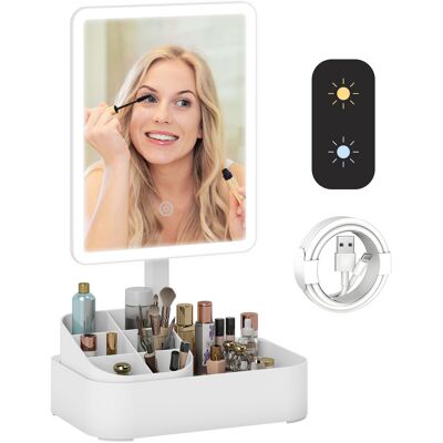 JHY DESIGN Espejo De Maquillaje Led Recargable Con Luz, Giratorio 180°, 2 Modos De Iluminación, Blanco. JHY DESIGN Espejo De Maquillaje Led Recargable Con Luz, Giratorio 180°, 2 Modos De Iluminación, Blanco.