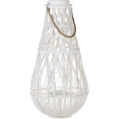 BELIANI Linterna De Madera De Bambú Blanco Y Cristal 75 Cm Interior Exterior Escandinavo Tonga BELIANI Linterna De Madera De Bambú Blanco Y Cristal 75 Cm Interior Exterior Escandinavo Tonga
