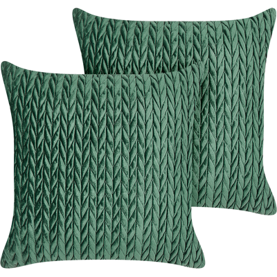 Beliani Juego de 2 Cojines Verdes de Poliéster - Decoración Cuadrada Beliani Juego de 2 Cojines Verdes de Poliéster - Decoración Cuadrada