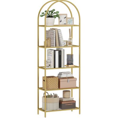 JHY DESIGN Libreria A 5 Ripiani In Vetro Arcuato Per Soggiorno, Ufficio, Camera Da Letto, 60 X 30 X 175 Cm, Oro JHY DESIGN Libreria A 5 Ripiani In Vetro Arcuato Per Soggiorno, Ufficio, Camera Da Letto, 60 X 30 X 175 Cm, Oro